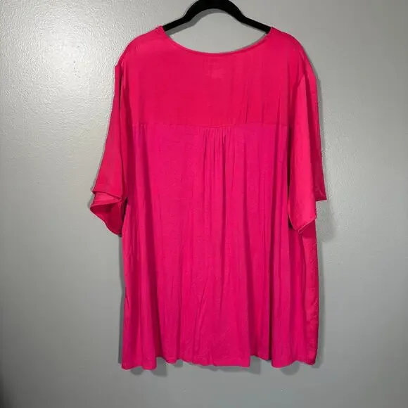 Lane Bryant Bright Pink Mixed Media Minimalist Top - 22/24 - Women's Plus Size - Picture 6 of 6
